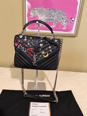 Saint Laurent Medium College Bag Embellished Matelasse Chevron Leather
